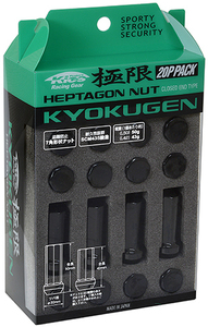 送料無料 新品 極限 KYO-EI HPF1B4 KYOKUGEN Closed End Type L42 ブラック ナット 20個(1台分) M12 P1.5 19/21HEX 42mm 7角 ロックナット