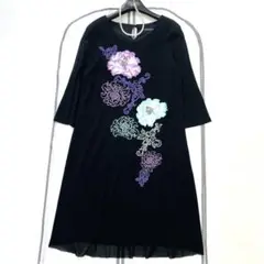 未使用級 VIVIENNE TAM パワーネット美しい花刺繍ワンピース M 黒