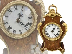 J0739 置時計 木彫り城の鐘楼形 文字盤 手巻き 木製置時計 目覚まし時計 置き時計 時代物 動作未確認