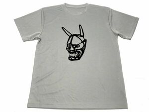 グレー　鬼 切り絵 ドライ Tシャツ ONI 般若 グッズ