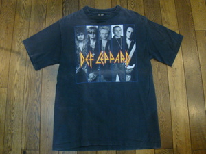 90s USA製 giantタグ DEF LEPPARD Tシャツ L ブラック デフレパード ロゴ フォト 両面プリント ヴィンテージ バンT バンド ロック