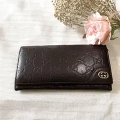 GUCCI グッチ 長財布 GGシマレザー　ダークブラウン　正規品