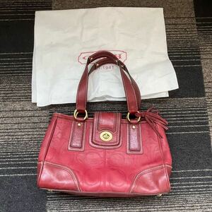 【T0429】COACH コーチ ハンドバッグ トートバッグ 赤 レッド カバン 鞄 保存袋付き