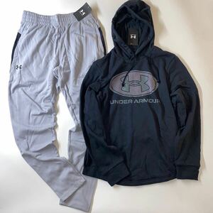 UNDER ARMOUR アンダーアーマー ビッグロゴ ポケット付 プルオーバー 上下セット 黒灰 1369470-001/1369472-011サイズ M