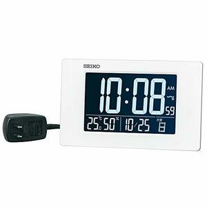 セイコークロック 置き時計 目覚まし時計 電波 デジタル 交流式 3モード表示切替 温度湿度表示 白 本体サイズ:12×19.5×2.4cm D