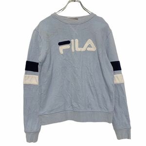 FILA ロゴ スウェット トレーナー S ライトブルー ホワイト ネイビー フィラ ライン リブ 古着卸 アメリカ仕入 a507-6396