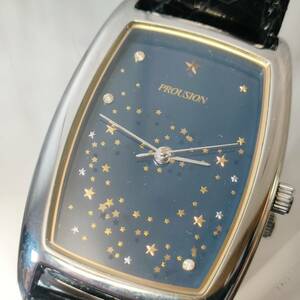 プラウシオン PROUSION クォーツ 腕時計 ダイヤモンド 3石 クロコベルト 稼働品 【12924