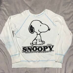 90sスヌーピー ピーナッツ スウェット ヴィンテージ PEANUTS SNOOPY 水色フェード　両面染み込みプリントXL位コットン60sスプルースSPRUCE