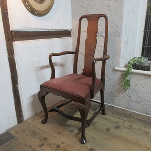 イギリス アンティーク 家具 アームチェア クイーンアンチェア 猫脚 椅子 イス 木製 マホガニー 英国 QUEENANNCHAIR 4797d