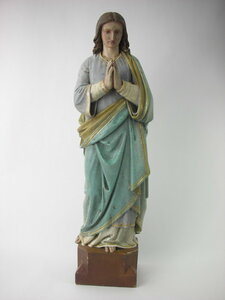 アンティーク19世紀木製彫刻　お祈りをする大型キリスト像★木彫り　聖書　キリスト教　西洋彫刻