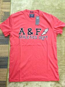 【新品】Abercrombie&Fitch アバクロ 半袖Tシャツ アップリケロゴ S レッド Muscle Fit