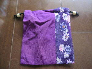 新品・未使用　和風　ミニ巾着　パープル系　紫系　花柄　小物入れ　