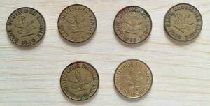 ＜フランス本＞　送料無料　外国コイン　硬貨　ドイツ 　１０ペニヒ　１９４９年x4枚　１９５０年x２枚　計６枚　