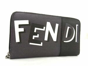 1円 FENDI フェンディ レザー ラウンドファスナー 長財布 ウォレット 札入れ 小銭入れ メンズ レディース グレー系 FC3907