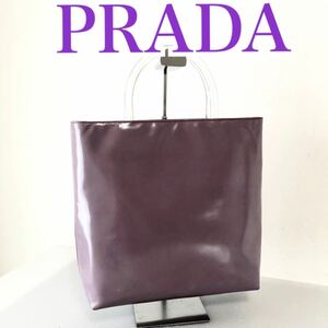 PRADA プラダ　クリアハンドル　トートバッグ　レザー　白タグ　ピンク系