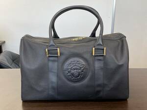 ★【希少品 オールドベルサーチ】GIANNI VERSACE(ジャンニ・ヴェルサーチ) メドゥーサ レザーボストンバッグ ブラック ゴールド金具★