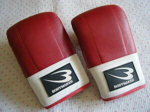 ボディマーカー　BODYMAKER　トレーニング用ボクシンググローブ・パンチンググローブ　赤色　サイズ Ｌ　ラバーベルトモデル　合成皮革製