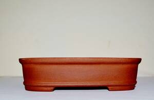 注文製作品・中国古盆器写し「銭号」　朱泥　下帯外縁長方形の鉢