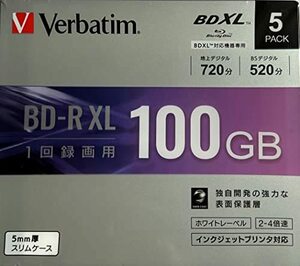 【中古】三菱化学メディア 4倍速対応BD-R XL 5枚パック　100GB ホワイトプリンタブル VBR520YP5D1