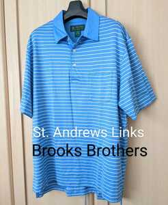 Brooks Brothers メンズM 大きめ ブルックスブラザーズ ゴルフ ST.ANDREWS LINKS セントアンドリュース 半袖 ポロシャツ 青ボーダー正規品 