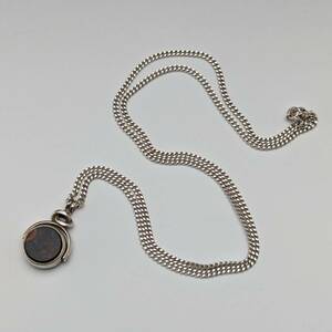 1897年 英国アンティーク 純銀＆天然石 回転フォブ 純銀ネックレス