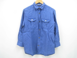 EDIFICE エディフィス リネン 麻100% ボーイスカウトシャツ 八分袖 シャツ ブルー 38