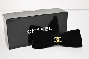 シャネル CHANEL ヘアアクセサリー バレッタ ベロア フランス製 リボン 箱付き 髪留め → 2308LT170