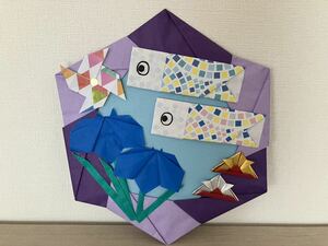 ハンドメイド 折り紙 5月リース　鯉のぼり　菖蒲　兜　壁面飾り 幼稚園　施設