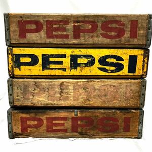 vintage PEPSI ペプシ コーラ ボトルケース 木製 木箱 4点セット 収納 BOX レトロ アンティーク オールド 什器 プランター 企業 US 70s 80s