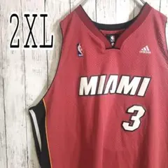 【NBA】 ゲームシャツ XXL 赤 黒  マイアミ・ヒート ウェイド バスケ