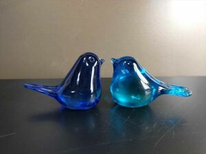 小鳥　ペーパーウェイト　ガラス製　2個セット　インテリア　雑貨 (21_9623_10)