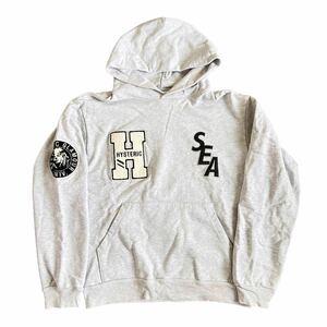 HYSTERIC GLAMOUR X WIND AND SEA VARSITY HOODIE / WHITE ヒステリックグラマー ウィンダンシー パーカー スウェット サイズM