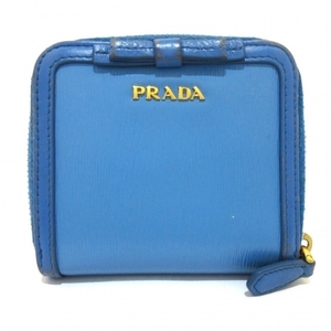 プラダ PRADA 2つ折り財布 1ML522 - レザー ライトブルー リボン/ラウンドファスナー 財布