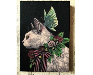星月猫★アート「白猫」絵画　SM 複製画 　木製パネル貼り　「007」