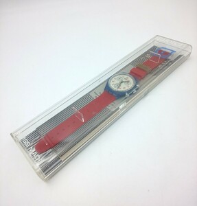 当時もの☆ SWATCH CHRONO スウォッチ クロノ ヴィンテージ クリアブルー×レッド☆SWISS MADE クロノグラフ 腕時計 す2010