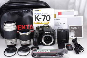 1円～★S数1235回/新品同様★PENTAX ペンタックス K-70 標準/超望遠 純正 ダブルズームセット 付属品 オマケ カメラバッグ★動作確認済