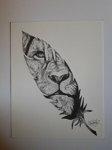 点描画アート　ライオンと羽根