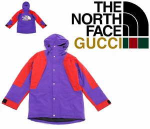 40万新品◆S◆グッチ GUCCI×THE NORTH FACEコラボ 紫×赤 ロゴプリント中綿ブルゾン 1円