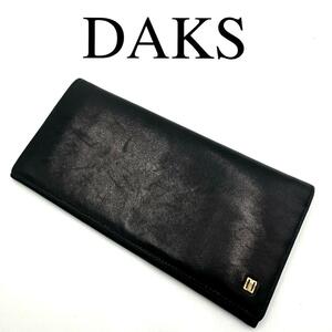 DAKS ダックス 長財布 ワンポイントロゴ チェック柄 レザー ブラック