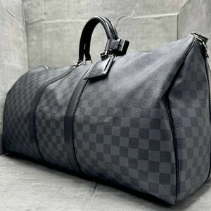 1円■大容量■ LOUIS VUITTON ルイヴィトン メンズ ダミエグラフィット バンドリエール キーポル55 ボストン ビジネス バッグ N41413 革 黒