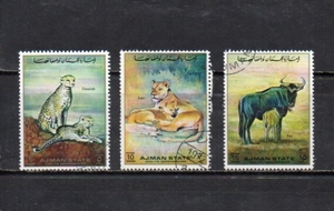 209127 アラブ休戦土候国 アジュマーン 1972年 アフリカの野生動物 (1) 5Dh、10Dh、15Dh 3種完揃 使用済