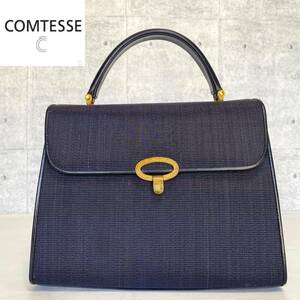 COMTESSE コンテス ホースヘア×レザー ネイビー ゴールド金具 ハンドバッグ トートバッグ ドイツ製 レディース