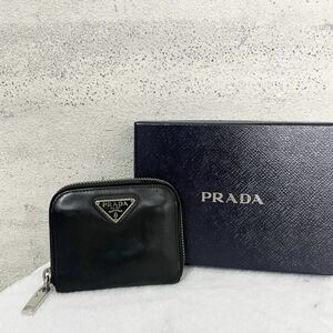 【贅沢品の極み】PRADA プラダ　コインケース　小銭入れ　三角プレート　本革　レザー　サフィアーノ　ブラック 黒