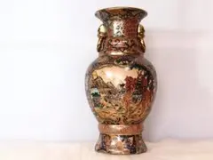 【良品】武者図/美人画 飾り壺 つぼ/壷/花瓶 青粒/金彩インテリア 検:薩摩焼