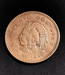 セール！メキシコ1956年シンクエンタ センタボス - ラージ ブロンズ 50 セント銅貨