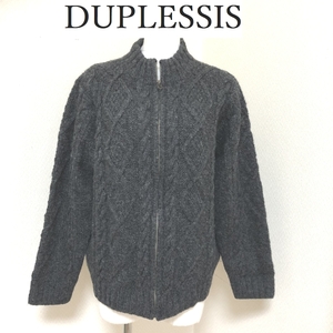 DUPLESSIS(デュプレシス）　ニットカーディガン　ケーブル編み　ジップアップ　グレー　大きいサイズ　F