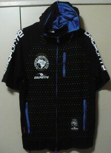 Dalponte(ダウポンチ：ZOOT)製半袖フルジップパーカー(フード付きシャツ)　Ｍ　黒×青ドット柄