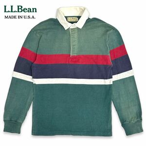 稀少■ L.L.Bean (エルエルビーン) アメリカ製 80s 90s ヴィンテージ 長袖 ラガーシャツ 緑紺赤 XS アメカジ 古着 USA製