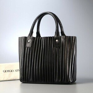 GP8143*イタリア製*ジョルジオアルマーニ GIORGIO ARMANI*レザー プリーツバッグ*ハンドバッグ*ミニトートバッグ*鞄*ブラック