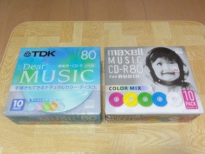 ★未使用品★音楽用CD-R 計20枚 TDK CD-RDE80CMX10N(10枚 日本製)とMaxell CDRA80MIX.S1P10S（10枚 台湾製) 送料無料